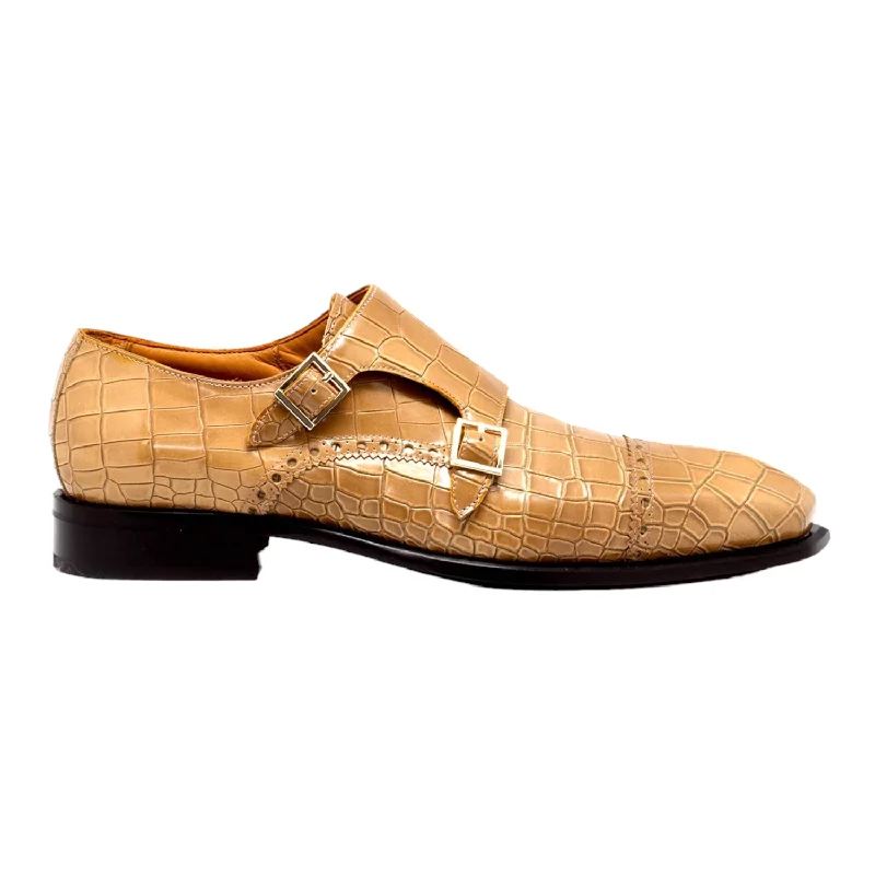 Loafers with wild wearMister Roni 40418 Men's Shoes Camel Calf-Skin Leather Monk-Straps Loafers (MIS1147)