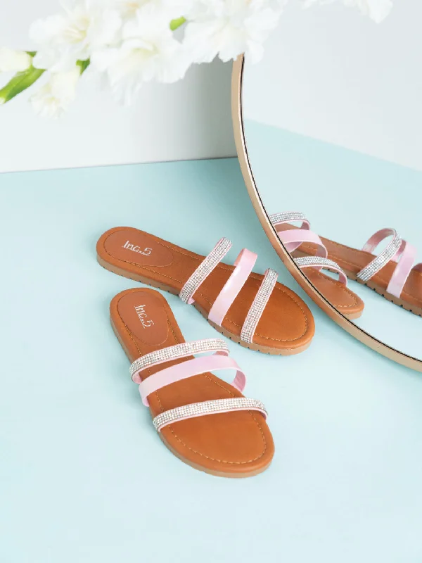 new flats near malls-Womens Pink Casual Strappy Open Toe Flats