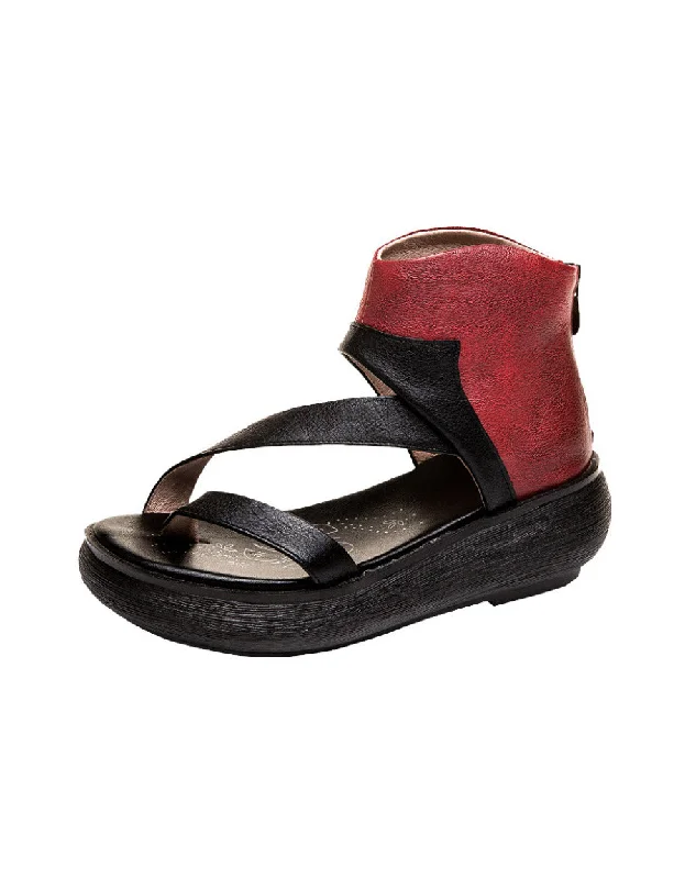 sandals with breathable lining-Summer Wedge Retro Fashion Strap Sandals