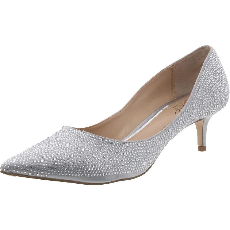 trendy sandals for teens-Jewel Badgley Mischka Womens Embellished Pointed Toe Kitten Heels