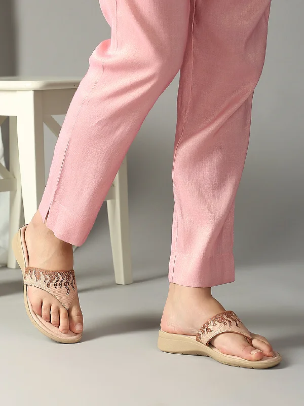 small flats near parks-Womens Peach Casual Embellished Round Toe Casual Flats