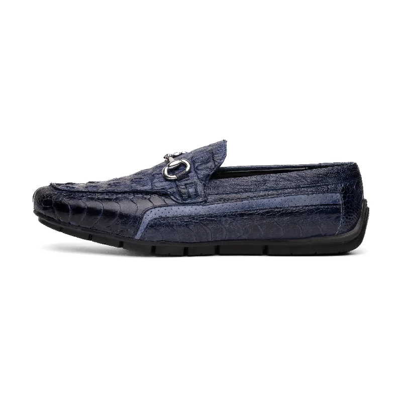 Loafers with thick cushioningMauri Polo 3501 Men's Shoes Wonder Blue Exotic Hornback / Ostrich Leg / Calf-Skin Leather Moccasin Driver Horsebit Loafers (MA5603)