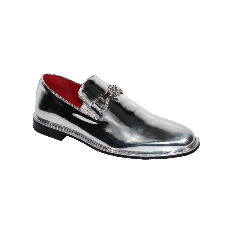 Loafers with plush solesEmilio Franco EF335 Men's Shoes Silver Calf Mirror Finish Formal Loafers (EFC1035)