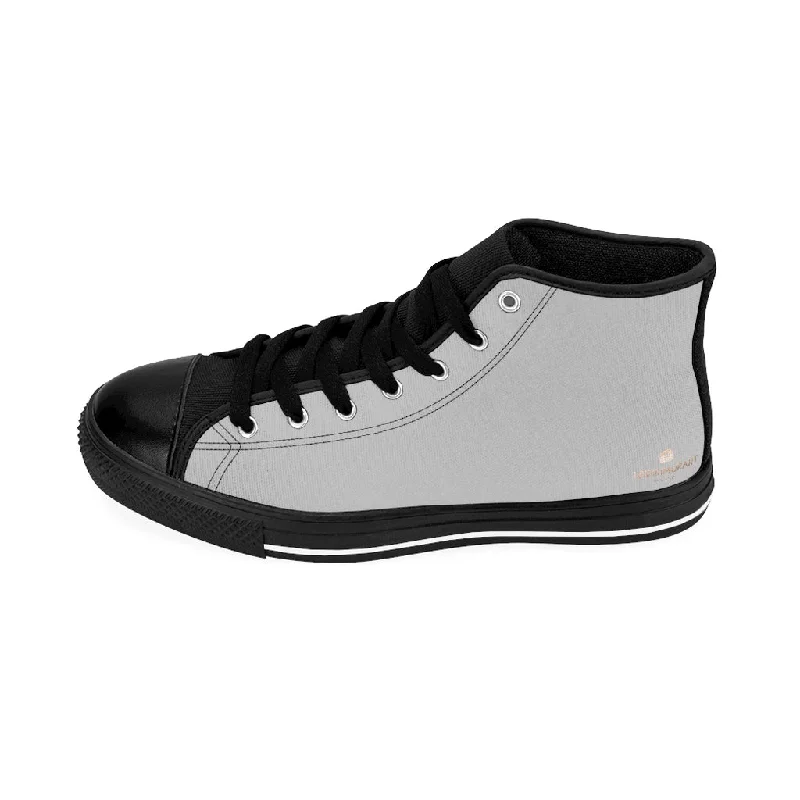 Athletic shoes with durable topsLight Grey Men's High-top Sneakers, Solid Color Minimalist Designer Tennis Running Shoes