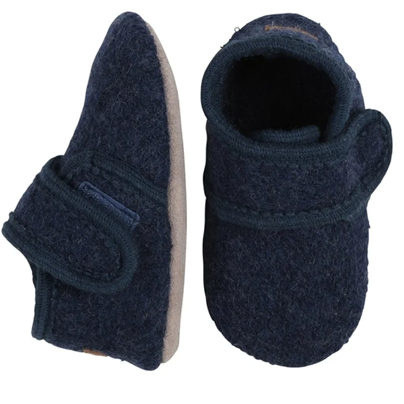 pink slippers for charm-MELTON Wool Slippers Classic Marine