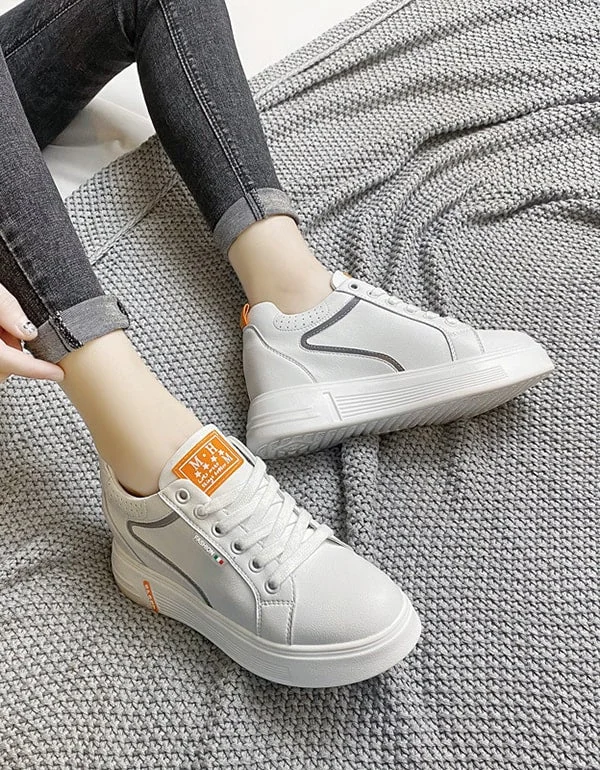 Athletic shoes for indoor sportsWomen's Casual White Leather Sneakers