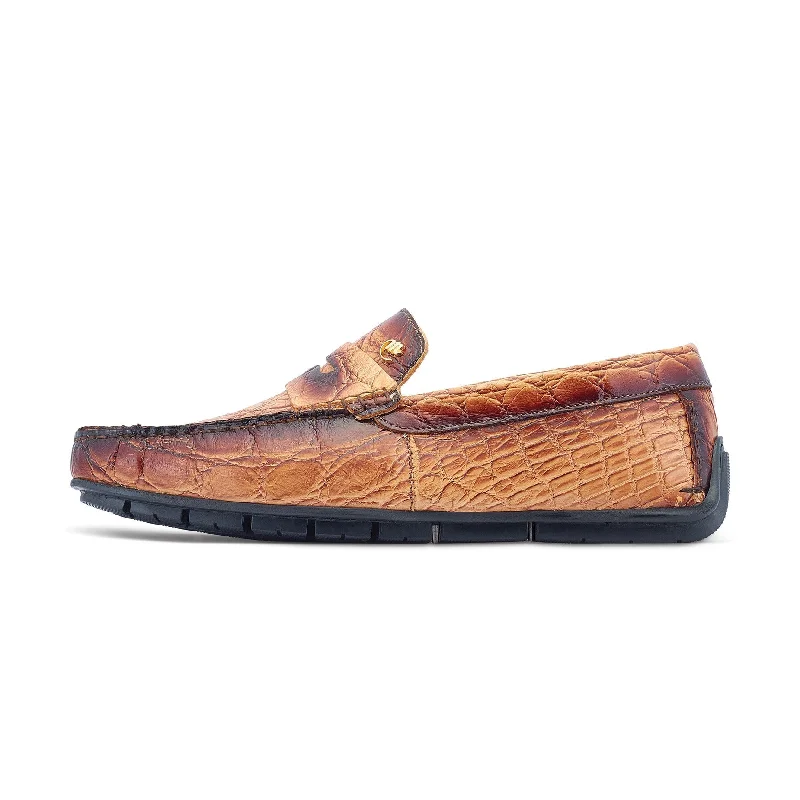 Loafers with big reboundMauri Sprinter 3517/1 Men's Shoes Dune with "Dirty" Gold Finish Exotic Alligator Driver Moccasins Loafers (MA5527)