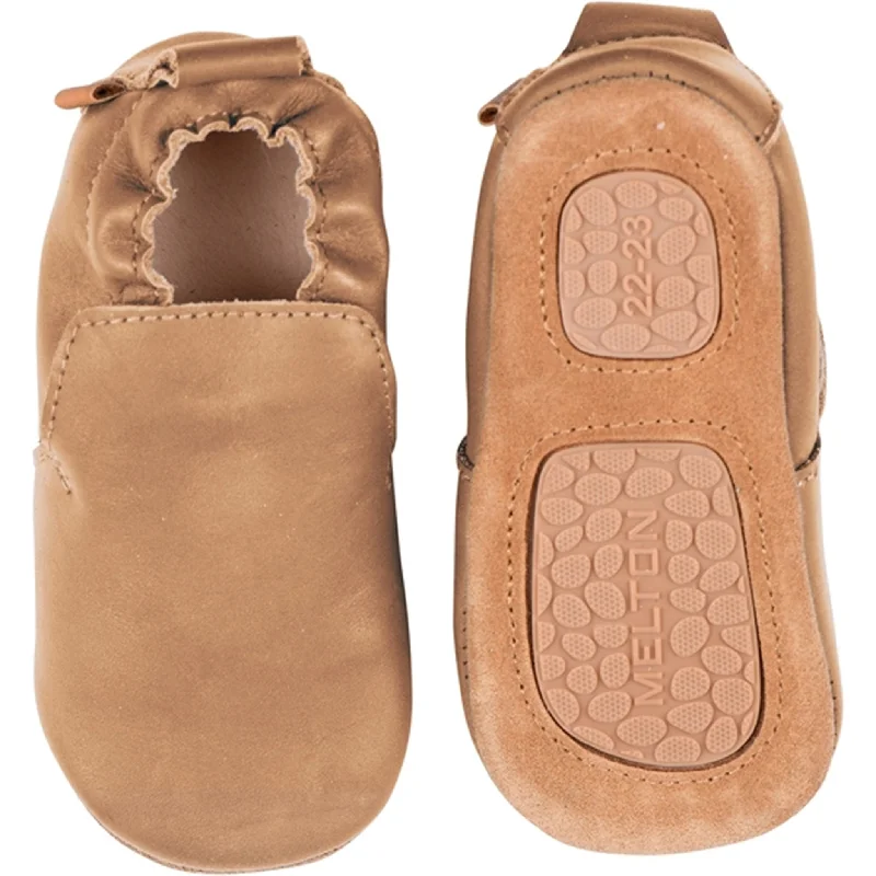 eco slippers earth friendly-MELTON Delicate Leather Slippers Cognac