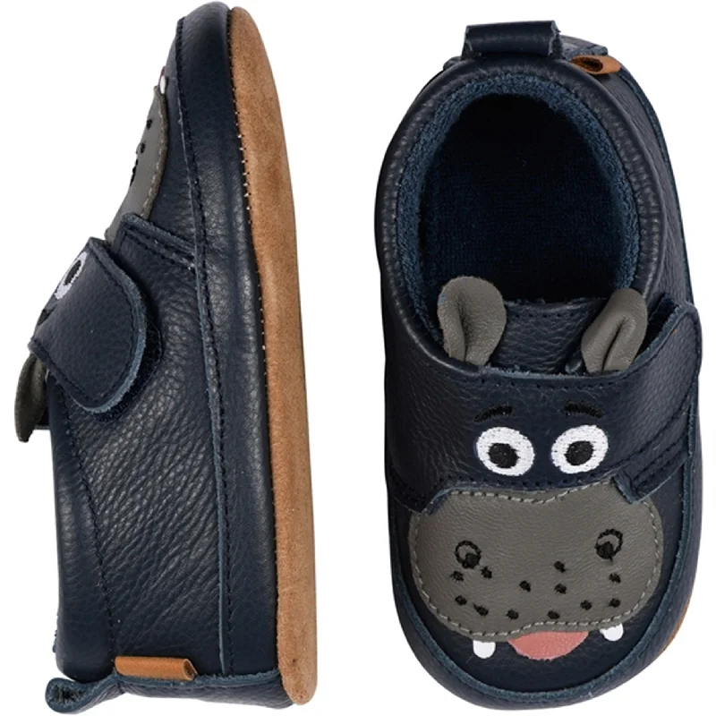 elegant slippers for class-MELTON Hippo Leather Slippers Marine