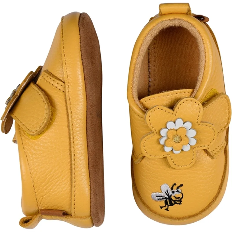 affordable slippers thrifty-MELTON Flower Leather Slippers Mimosa