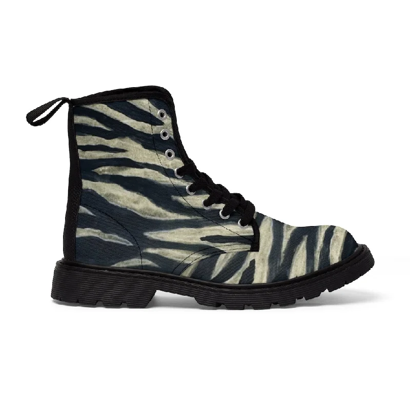 Boots with bold heels-Tiger Striped Men Hiker Boots, Designer Tiger Striped Animal Print Men's Canvas Hiking Laced-up Boots  (US Size: 7-10.5)