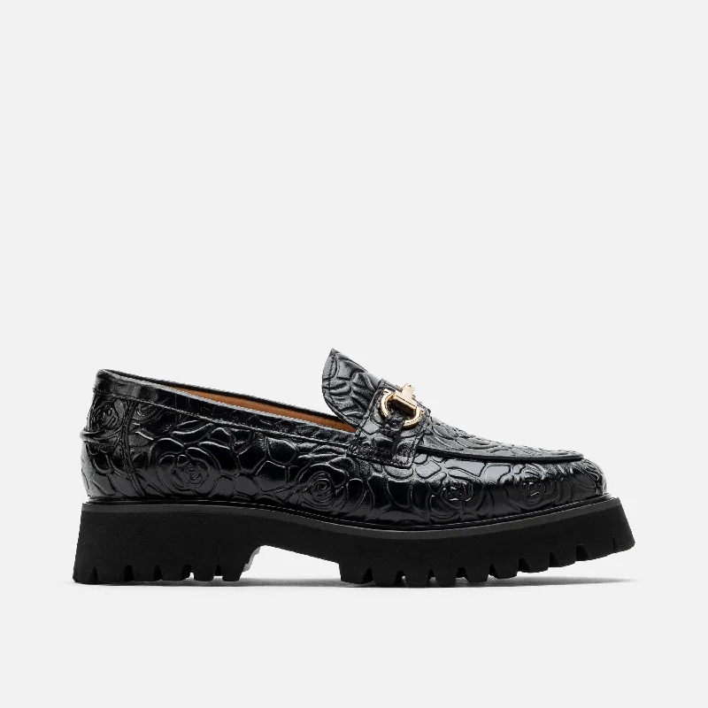 Loafers for rugged charmMs. Boulevard Black Floral Leather Bit Loafers