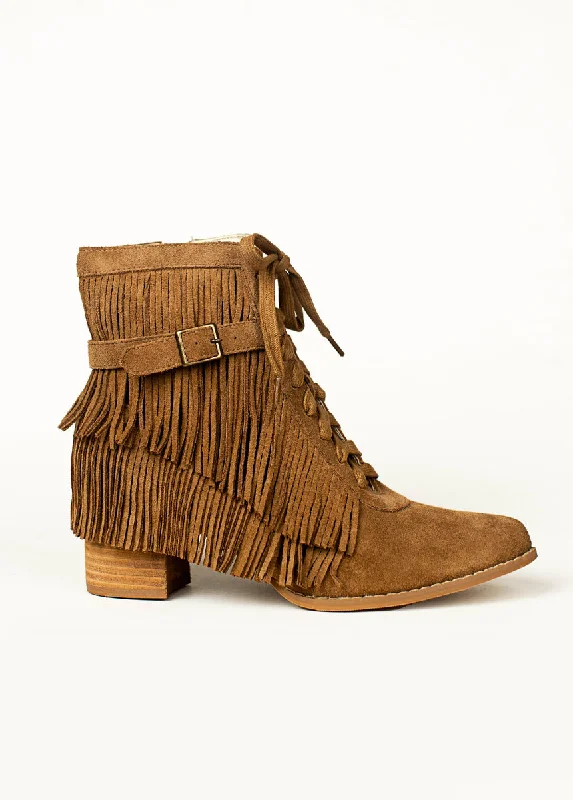 Boots in burgundy-Nika Leather Fringe Boot in Pecan