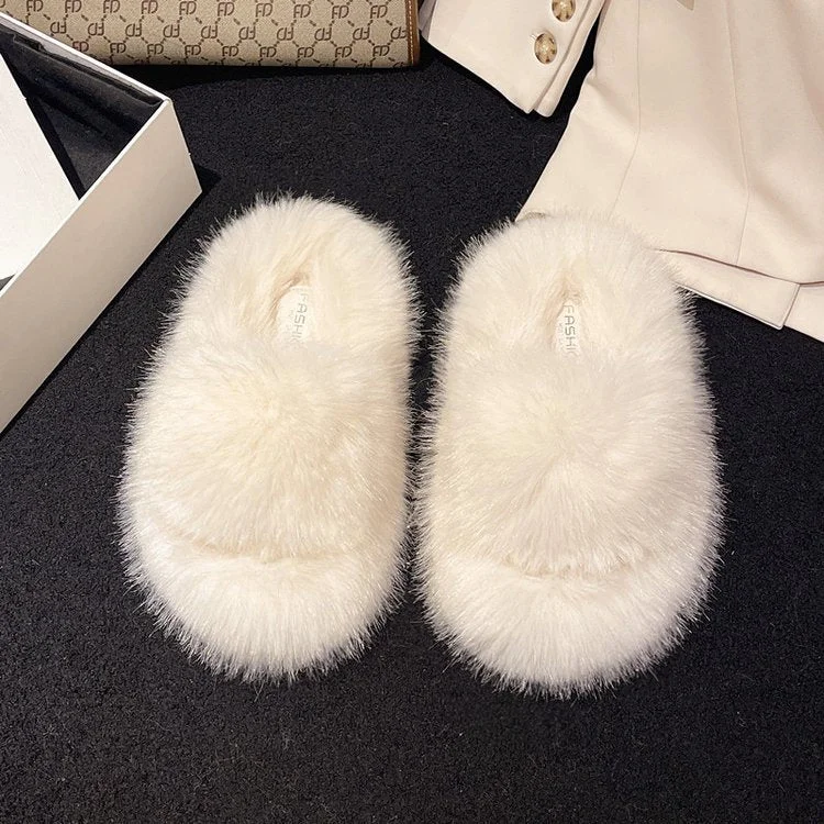 adjustable slippers for comfort-Fuzzy Open Toe Platform Slippers