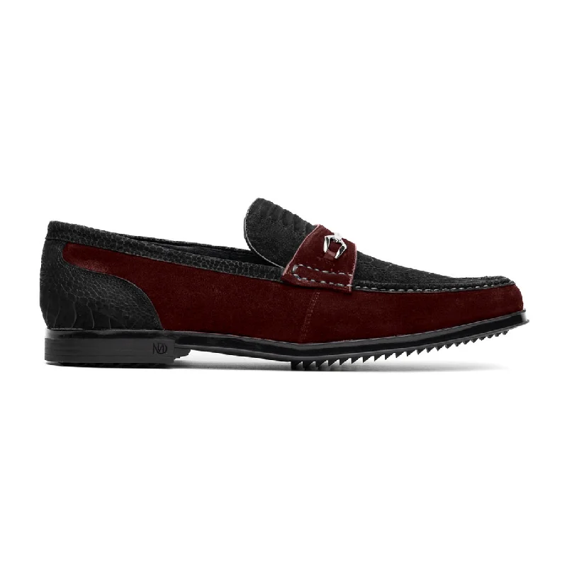 Loafers for wild charmMarco Di Milano Hugo Men's Shoes Black & Wine Suede / Ostrich Leg Horsebit Loafers (MDM1064)