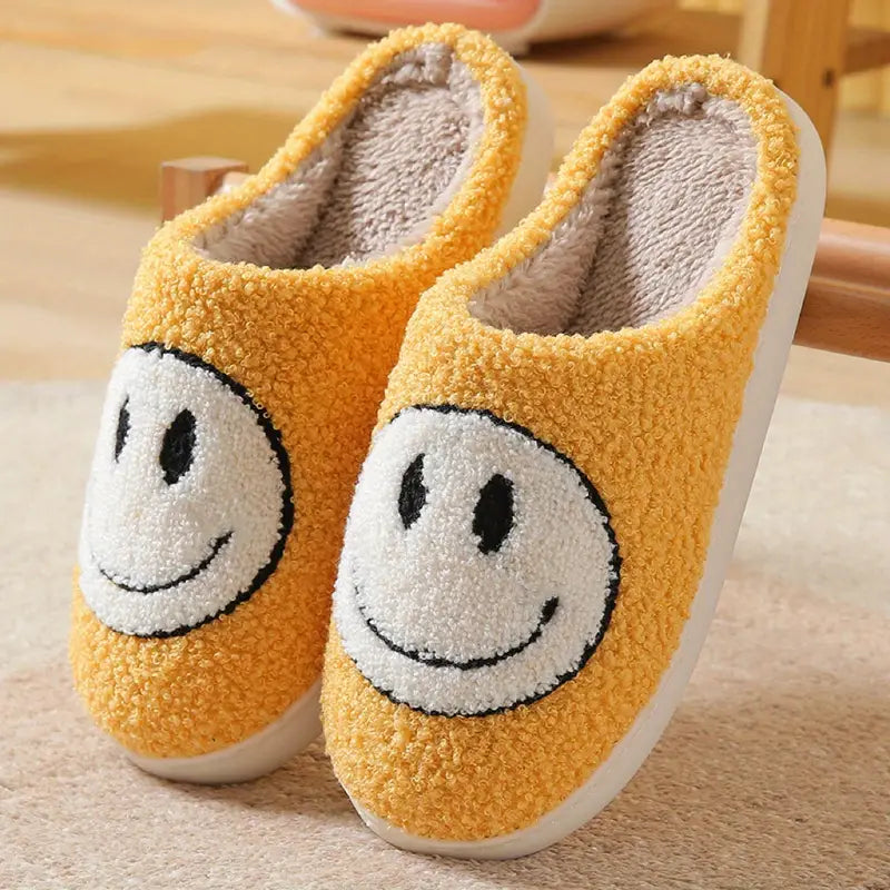 trendy slippers with laces-Yellow Smiley Face Slippers