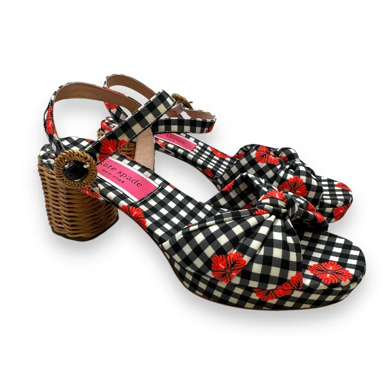 luxury sandals with studs-Sandals Heels Block By Kate Spade In Checkered Pattern, Size: 6