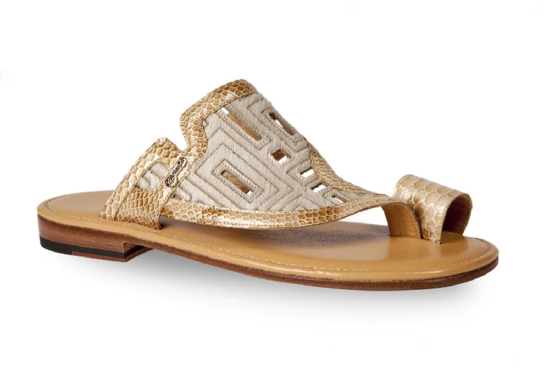 sandals for sale trendy-Mauri - 1885 Piranesi Patent Leather & Pony Sandals Beige