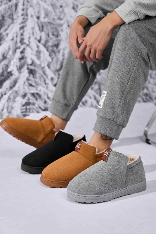 non-slip slippers for security-Letter M Suede Round Toe Slippers