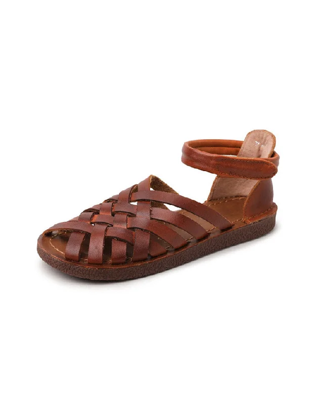 sandals with outdoor soles-Handmade Vintage Leather Woven Retro Flat Sandals