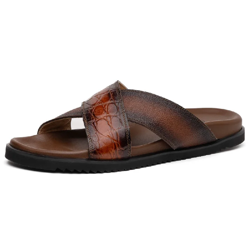 modern sandals with style-Mauri 5134 Cognac / Dirty T. Moro Alligator Time Sandals