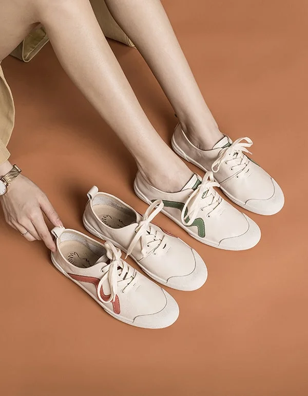 Athletic shoes with slip-on designSpring Autumn Women Leather Sneaker White