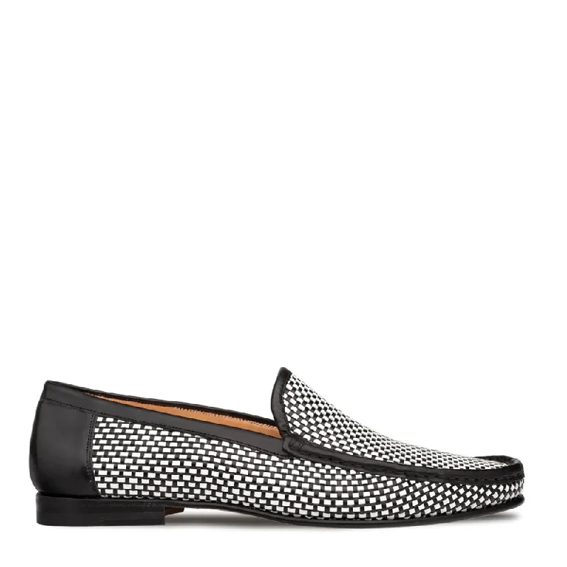 Loafers for long tripsMezlan R7387 Men's Shoes Black & White Woven Leather Slip-On Moccassin Loafers (MZ35679)