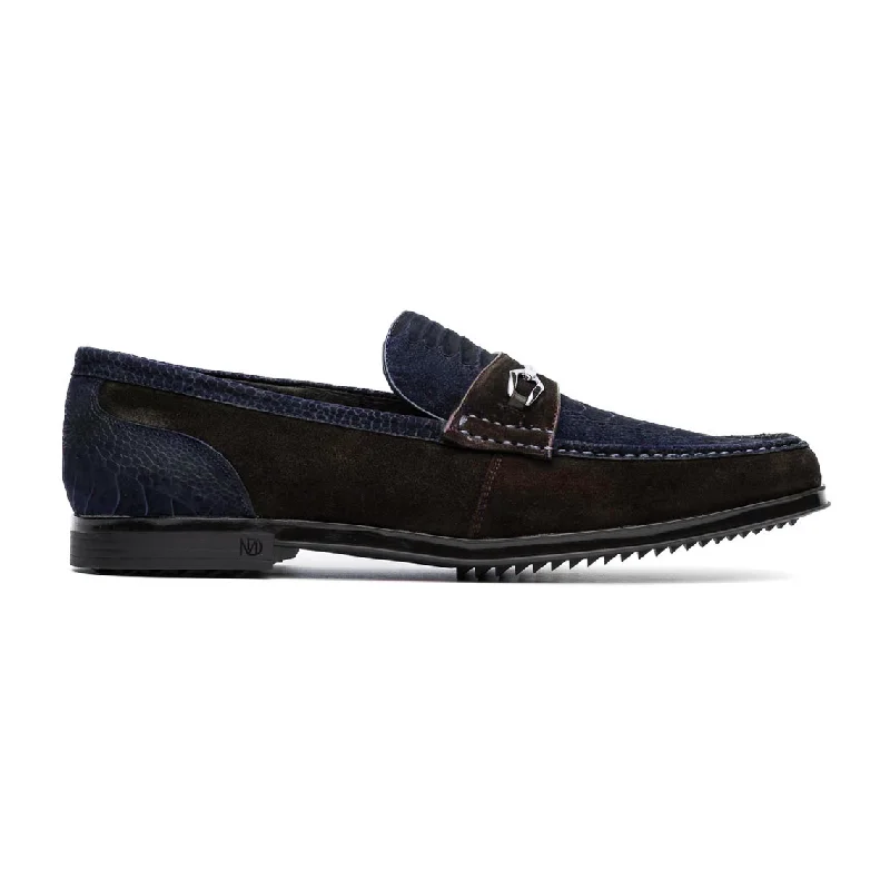 Loafers for indoor flairMarco Di Milano Hugo Men's Shoes Navy & Brown Suede / Ostrich Leg Horsebit Loafers (MDM1060)