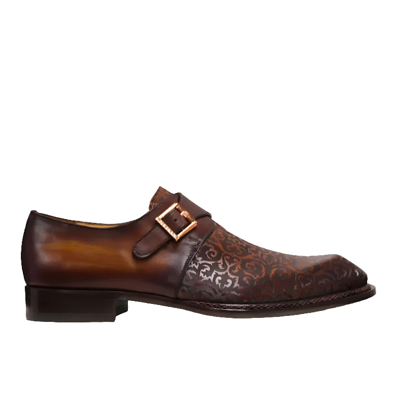 Loafers with reinforced toesAmbrogio by Mezlan Men's Shoes Cognac Rust Calf-Skin Leather Single Monk-Strap Loafers (AMZ1014)