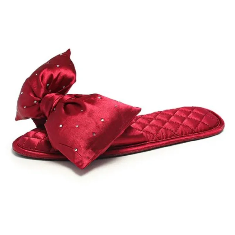 adjustable slippers for fit-Bow Tied- the Glamorous Satin and Rhinestone Bow Trimmed Flat Slippers 5 Colors