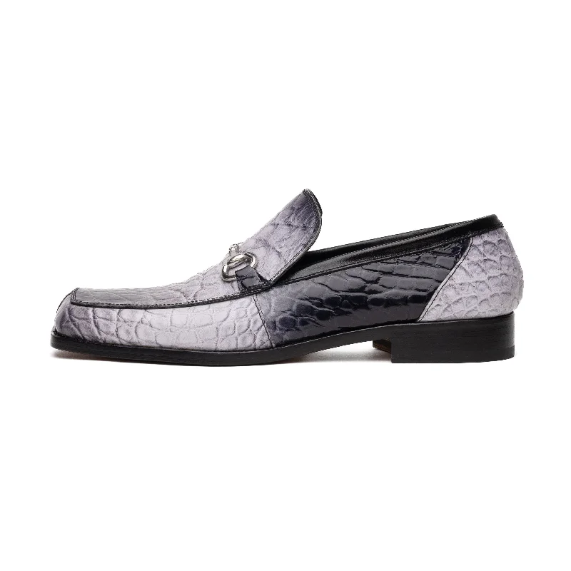 Loafers for tough wearMauri Switch 3290 Men's Shoes Multi Gray & Black Exotic Alligator / Calf-Skin Leather Slip-On Horsebit Loafers (MA5602)