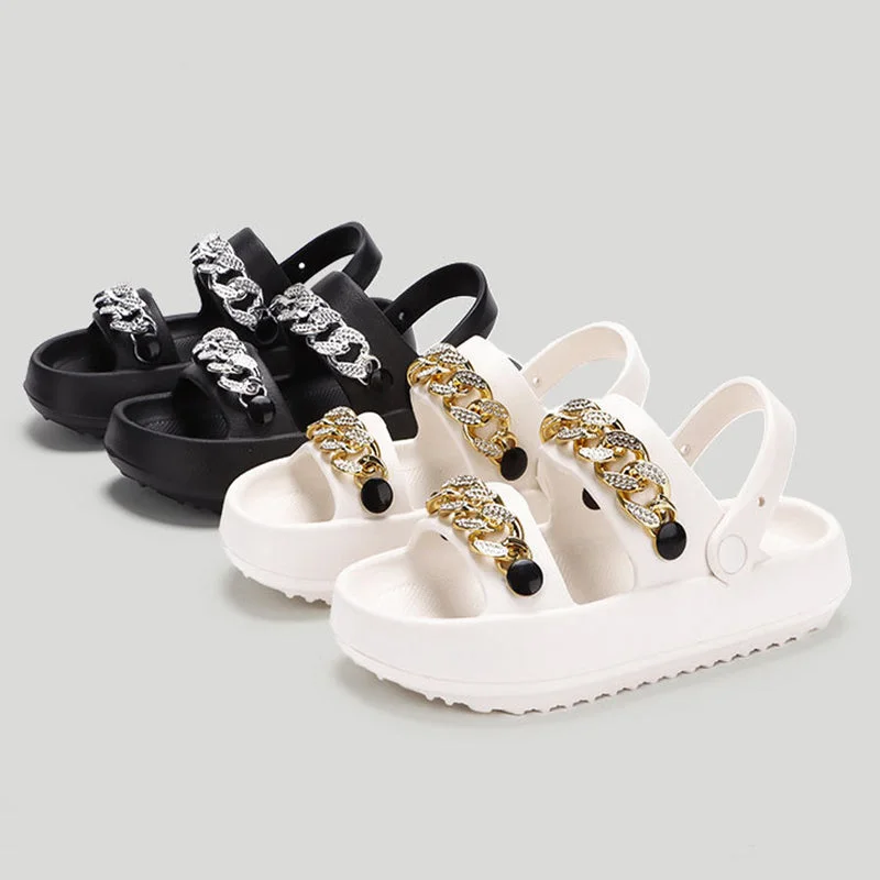 non-slip slippers for hold-Chains Thick-soled Slippers For Women Indoor Floor House Shoes Summer Outdoor EVA Sandals Two-wearing Beach Shoes