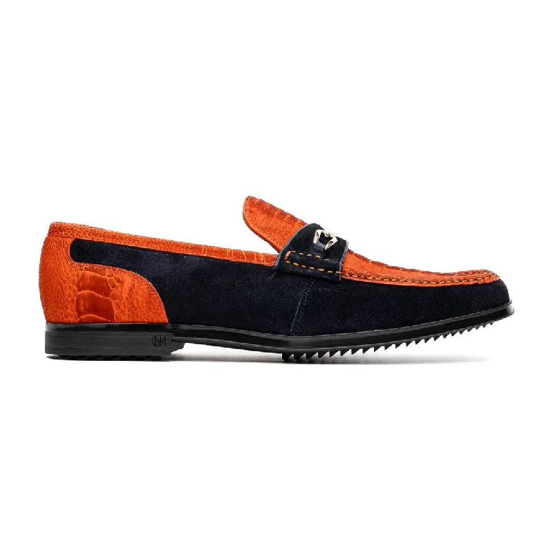 Loafers with easy strapsMarco Di Milano Hugo Men's Shoes Orange & Navy Suede / Ostrich Leg Horsebit Loafers (MDM1058)