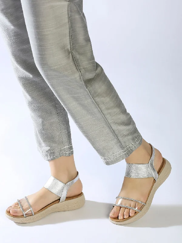 flats for young professionals-Womens Silver Casual Transparent Round Toe Casual Flats