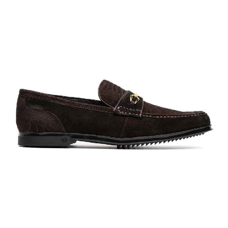 Loafers with slim profilesMarco Di Milano Hugo Men's Shoes Brown Suede / Ostrich Leg Horsebit Loafers (MDM1063)