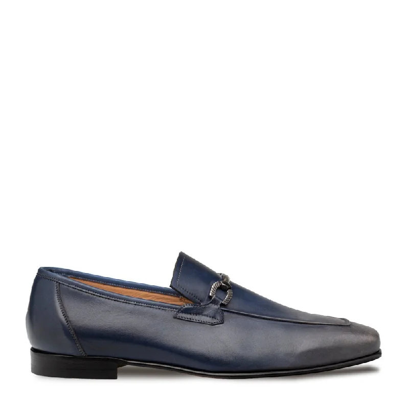 Loafers with snug fitMezlan Brunello 21100 Men's Shoes Pearl Gray & Navy Calf-Skin Leather Horsebit Loafers (MZ3704)