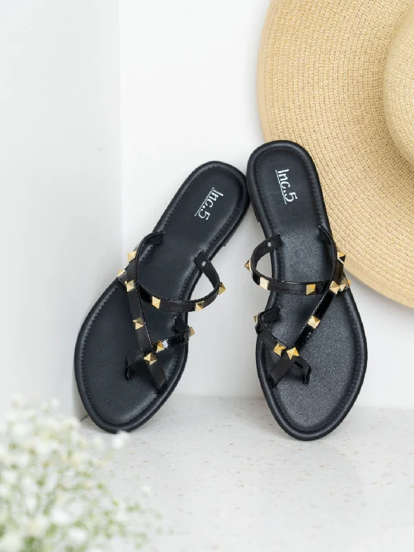 cheap flats near me-Womens Black Casual Strappy Open Toe Flats