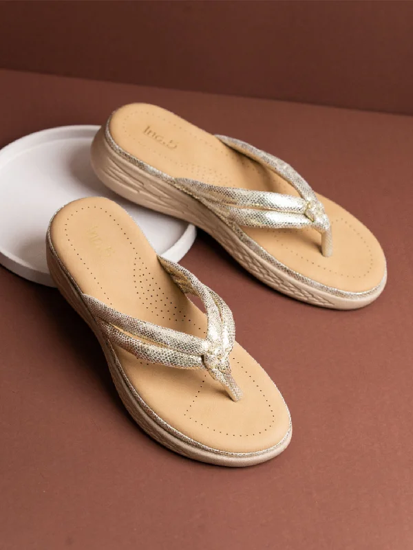 budget flats with terraces-Womens Golden Casual T-Strap Flats