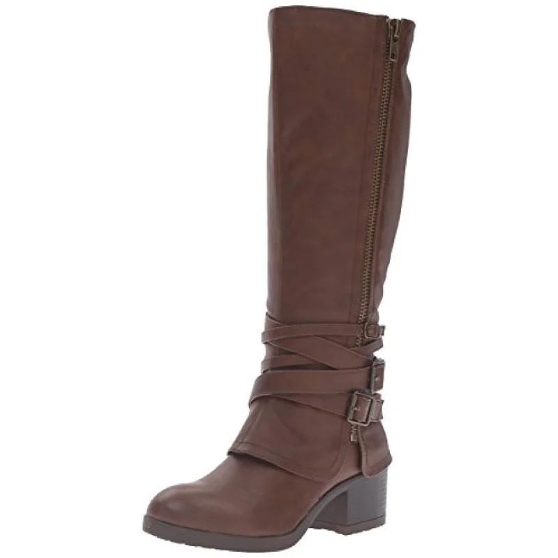 Boots with fun heels-Dr. Scholl's Shoes Womens Rate Faux Suede Buckle Riding Boots