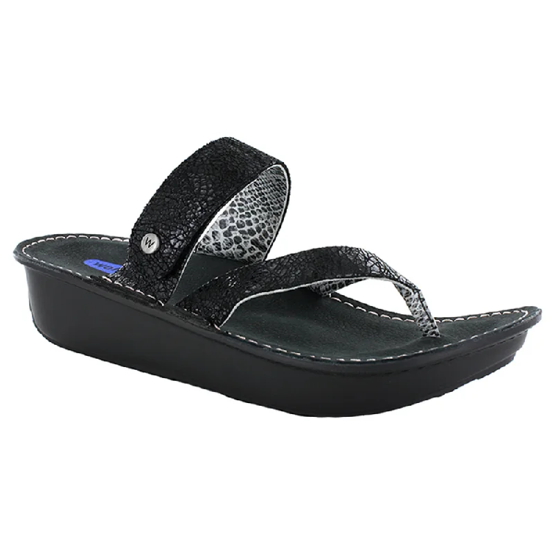 Wolky Tahiti Black Crash Leather Sandal (Women's)