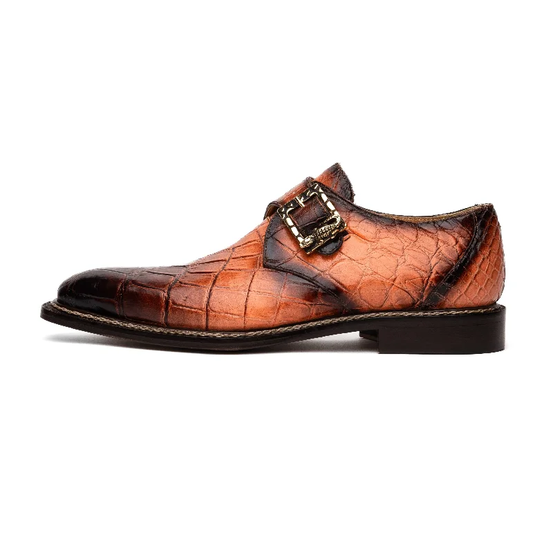 Loafers with plush comfortMauri Nitti 3281/2 Men's Shoes Peach with T.Moro Finish Exotic Alligator Monk-Strap Loafers (MA5601)