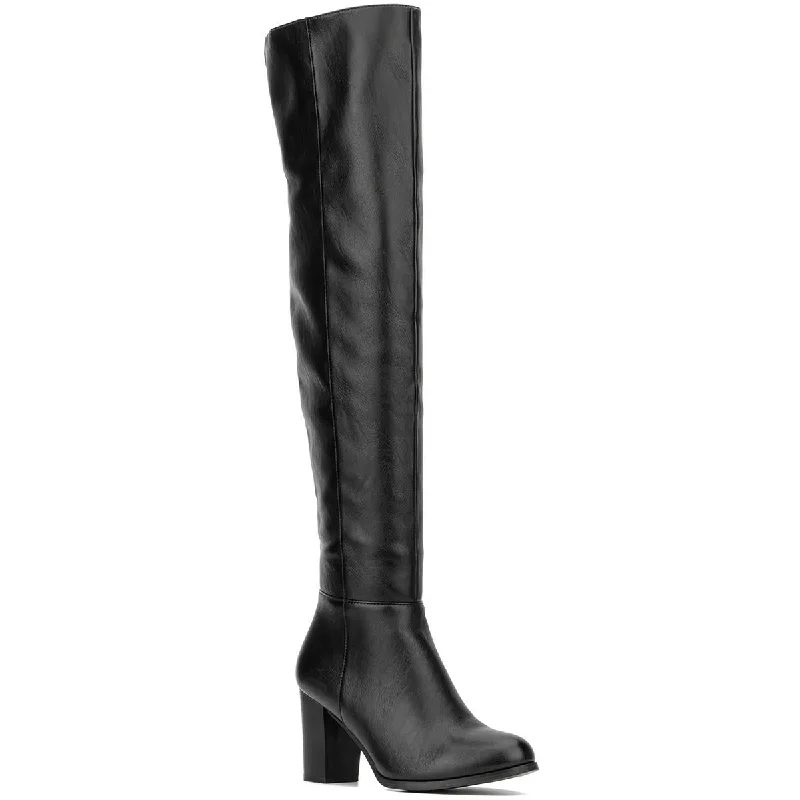 Boots for toe protection-New York & Company Womens Faux Leather Zipper Over-The-Knee Boots