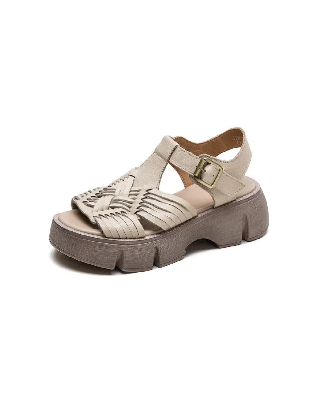 sandals near local outlets-Leather Braid Open Toe Platform Sandals Slingback