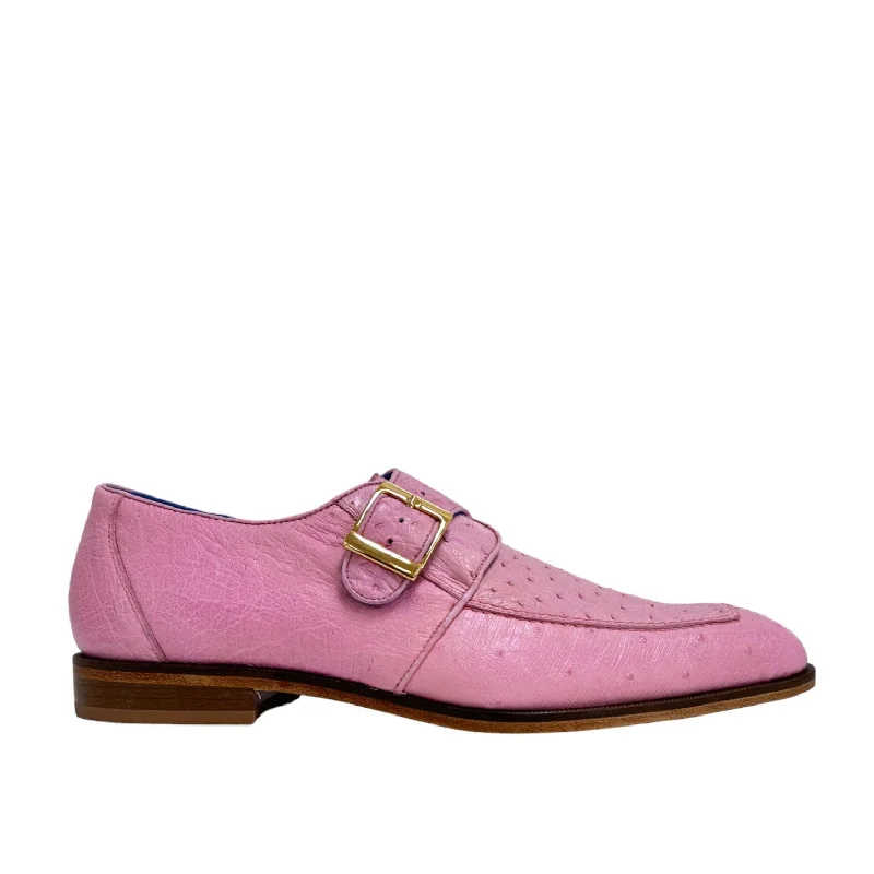 Loafers for damp styleBelvedere Josh 114011 Men's Shoes Rose Pink Genuine Ostrich Split-Toe Monk-strap Loafers (BV3140)