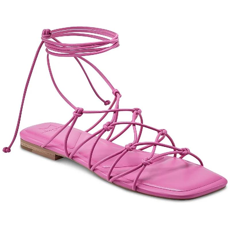 modern sandals with flair-Marc Fisher LTD Womens Monnie Faux Leather Tie-Up Strappy Sandals