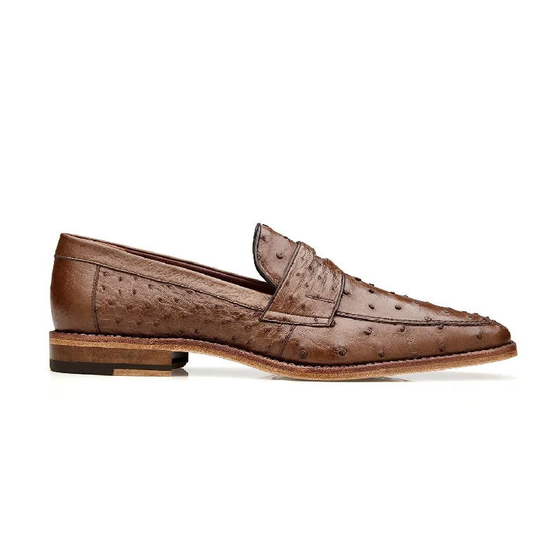 Loafers with soft cushionBelvedere Espada 02440 Men's Shoes Tabacco Exotic Genuine Ostrich Split-Toe Penny Loafers (BV3154)