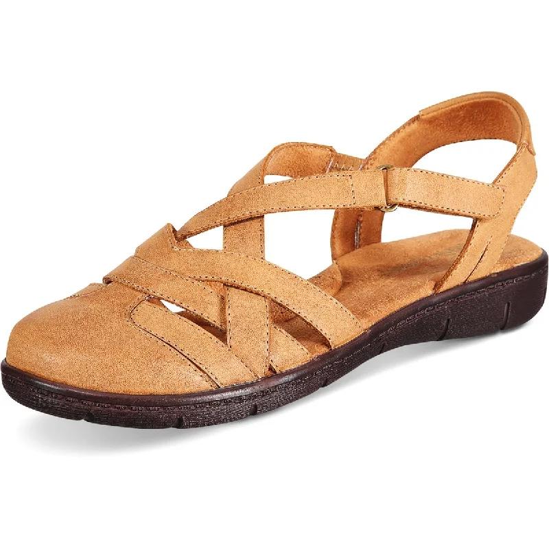 sandals with sporty vibes-Easy Street Womens Garrett Faux Leather Strappy Flat Sandals