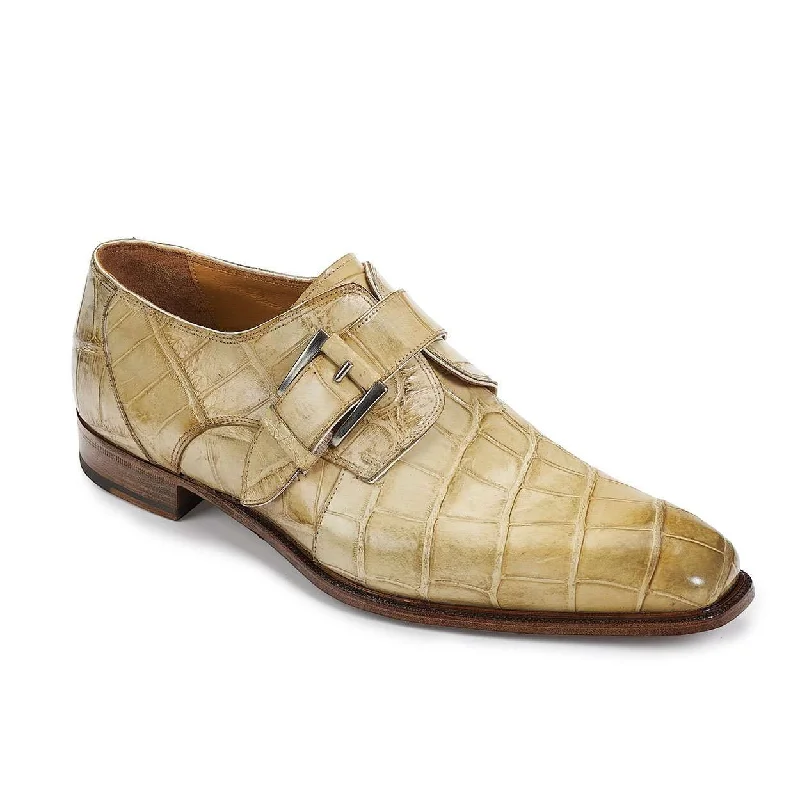 Loafers for weekend tripsMauri Designer Shoes Exotic Skin Men's Body Alligator Burnished Bone Monk-strap Loafers 4853 (MA4909)