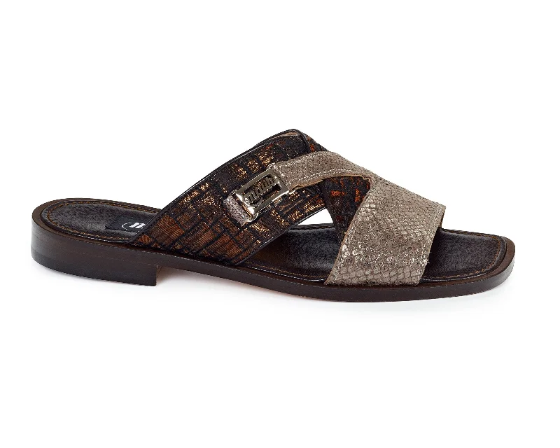 sandals near outlet stores-Mauri 1543 Dove Gray / Bronze Atreo Calfskin & Fabric Sandals