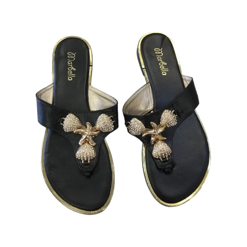 sandals with velcro straps-Sandals Flats By Cmc In Black & Gold, Size: 9